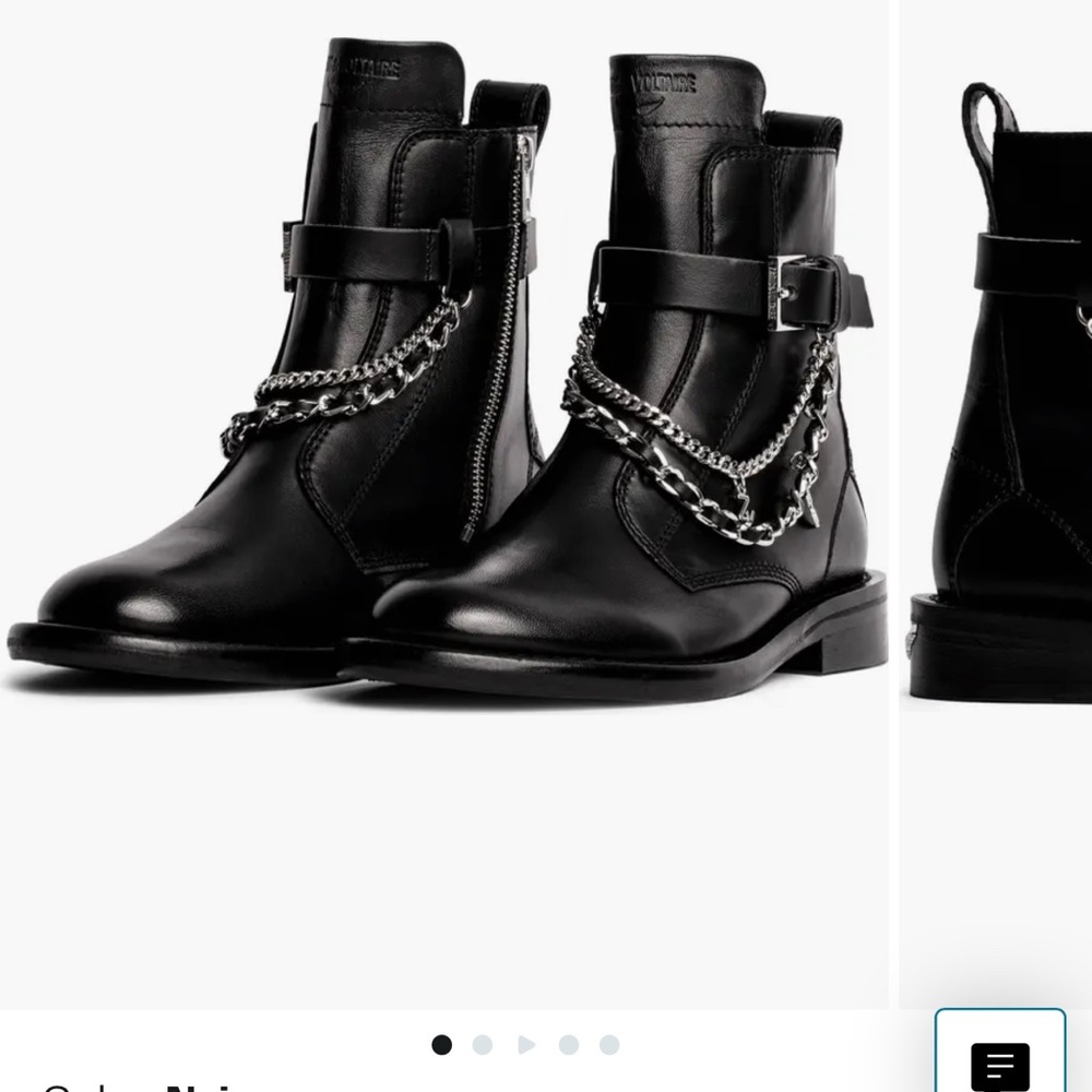 Zadig & Voltaire Black Leather Combat Boots with Chain - Picture 1 of 7